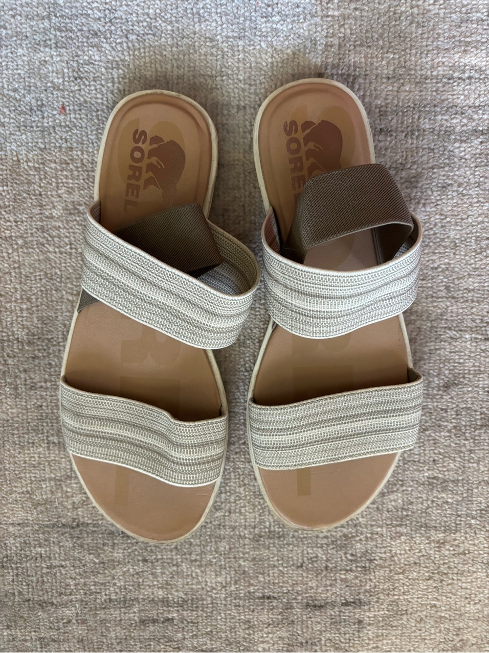Sorel Neutral Beige Elastic Crossover Slide Sandals